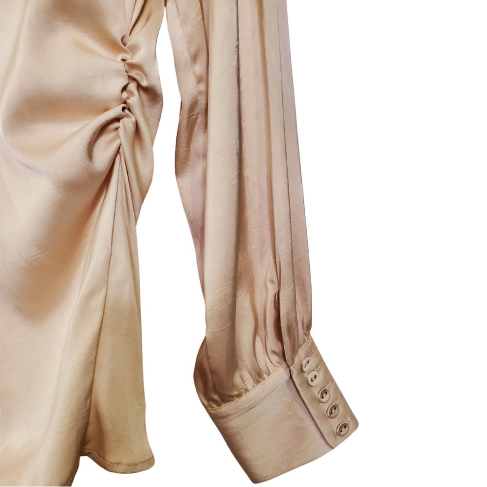 Zara Cream Satin Button-Down Blouse - Picture 3 of 8